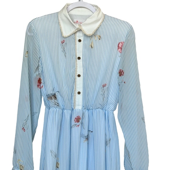 Christy & Fang Long Sleeves Lined High Neck Ruffle Button Up Prairie Dress Sz L - Picture 3 of 6